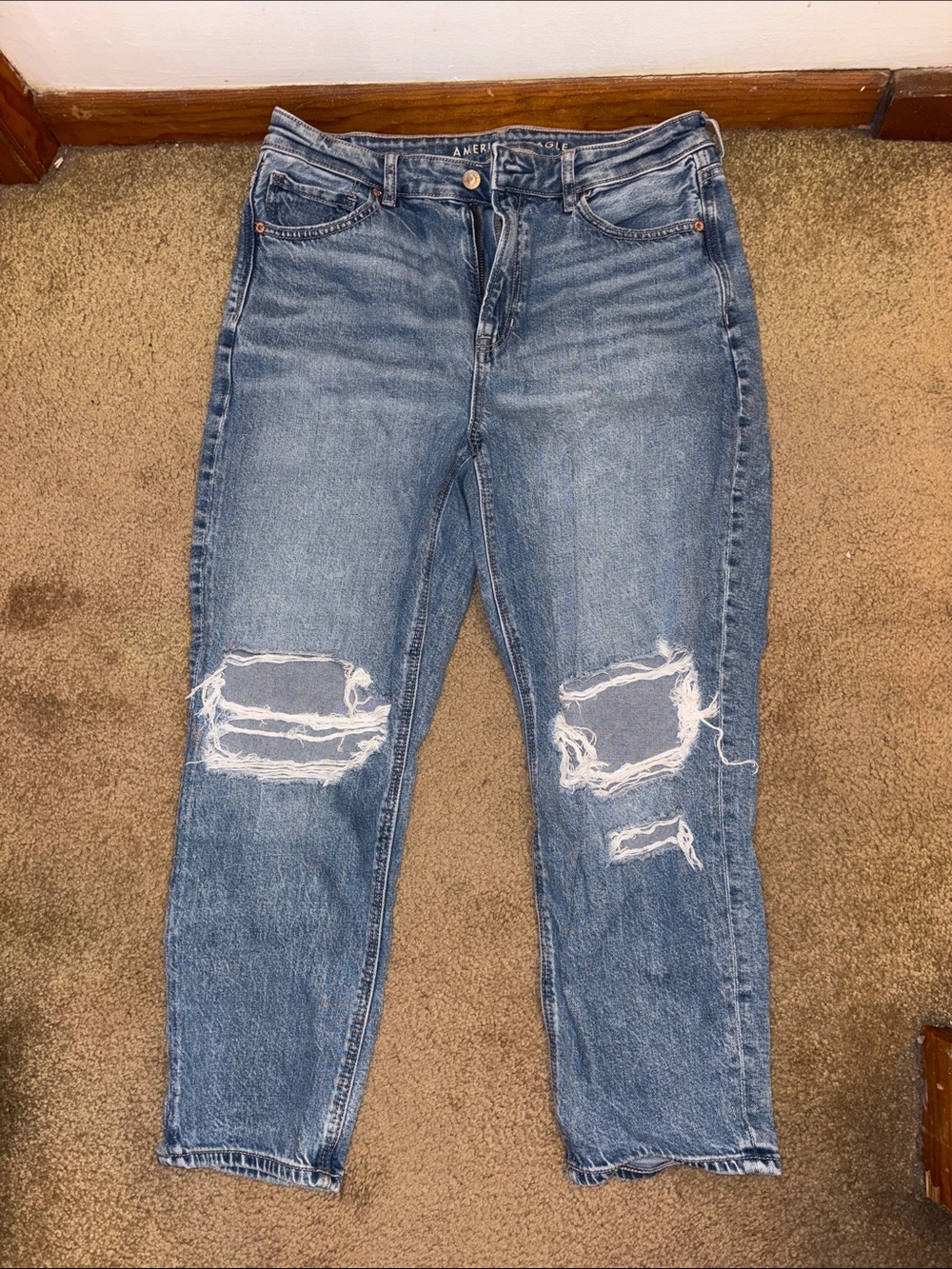 American Eagle Outfitters Medium Blue Distressed mom Jeans
